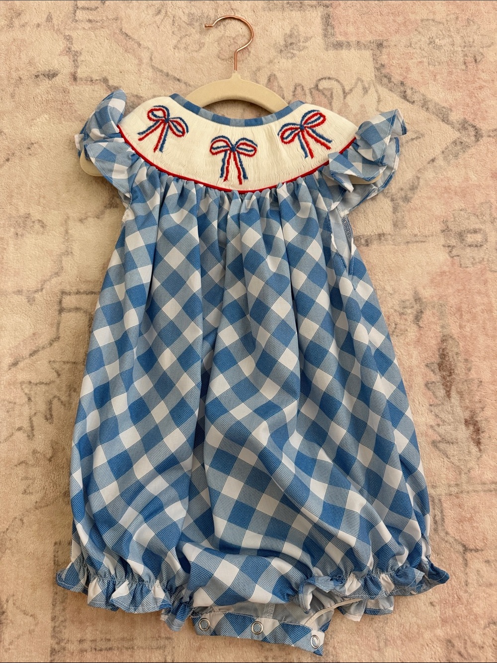 Smocked Lillie & Lilah Blue and White Gingham Bubble